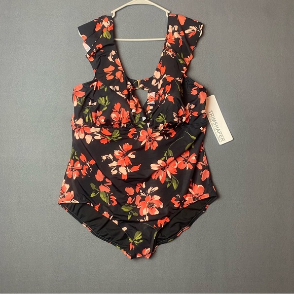 NEW Trimshaper Floral Print PLUS Size 24W Swimsuit Modest - Picture 1 of 8